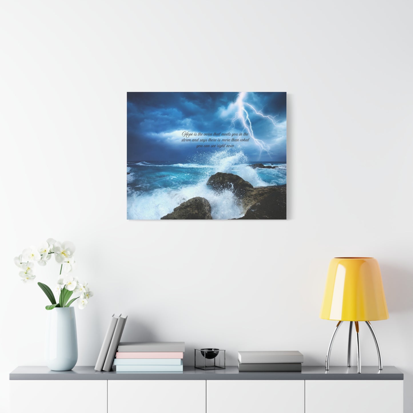 Inspirational Wall Art Canvas, Ocean Waves Decor, Stormy Skies Prints, Motivational Home Decor, Beach House Wall Art
