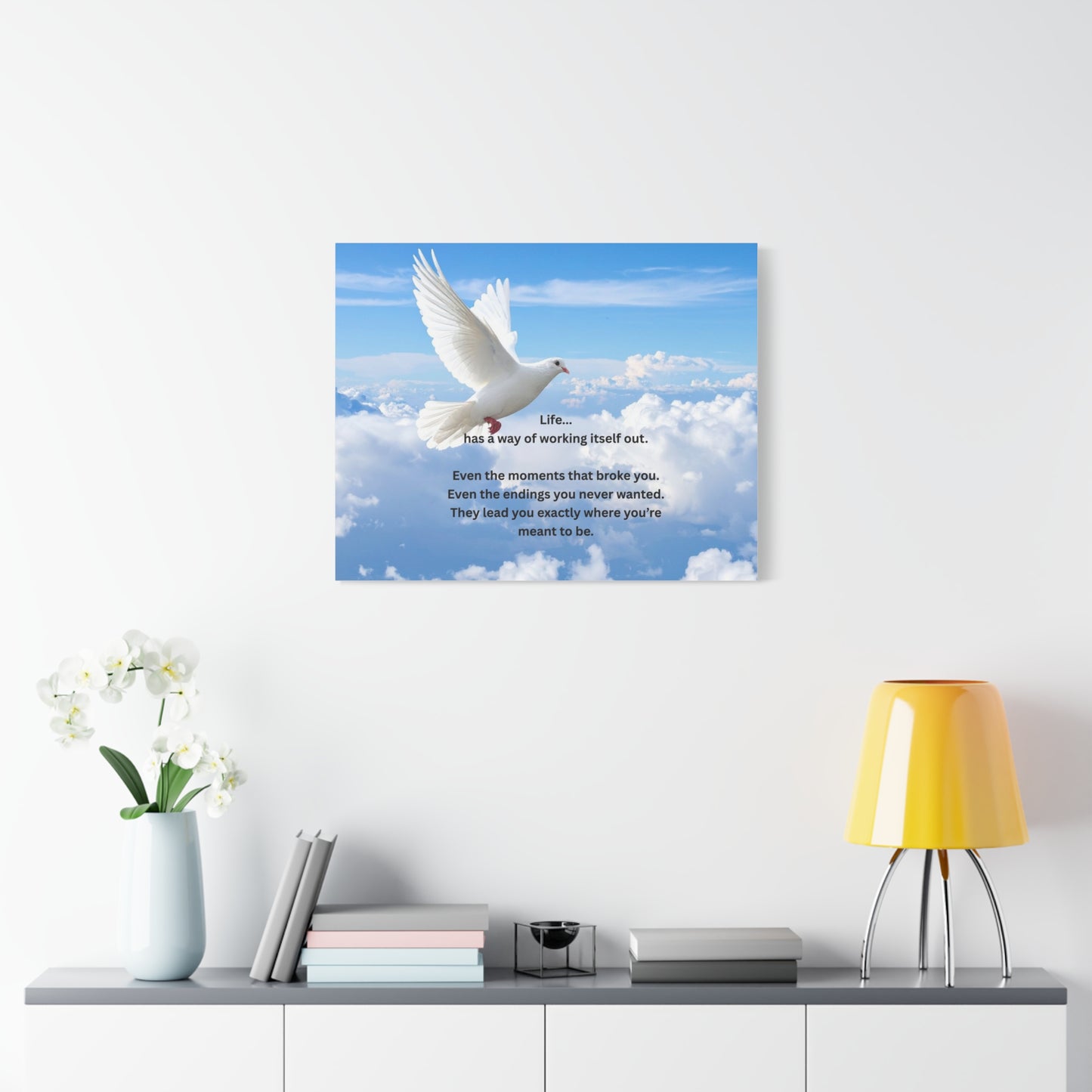 Inspirational Dove Canvas Print – 'Life... has a way of working itself out'