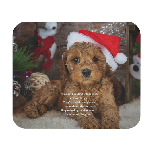 Christmas Puppy Mouse Pad — Cute Puppy in Santa Hat Holiday Desk Mat