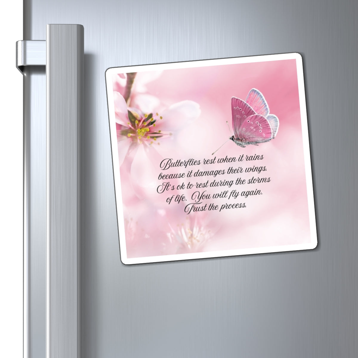 Inspirational Butterfly Magnets, Motivational Fridge Decor, Pink Floral Magnet Set, Rest and Trust Quote Magnets, Gifts for Her
