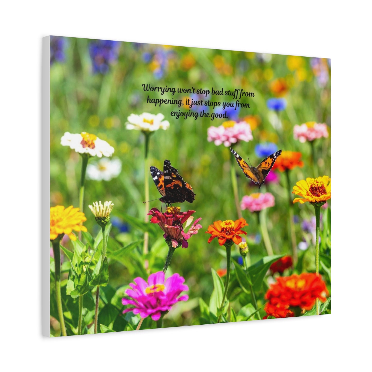 Floral Canvas Wall Art, Inspirational Quote, Butterfly Decor, Home Decoration, Positive Vibes, Nature Artwork, Gift Idea