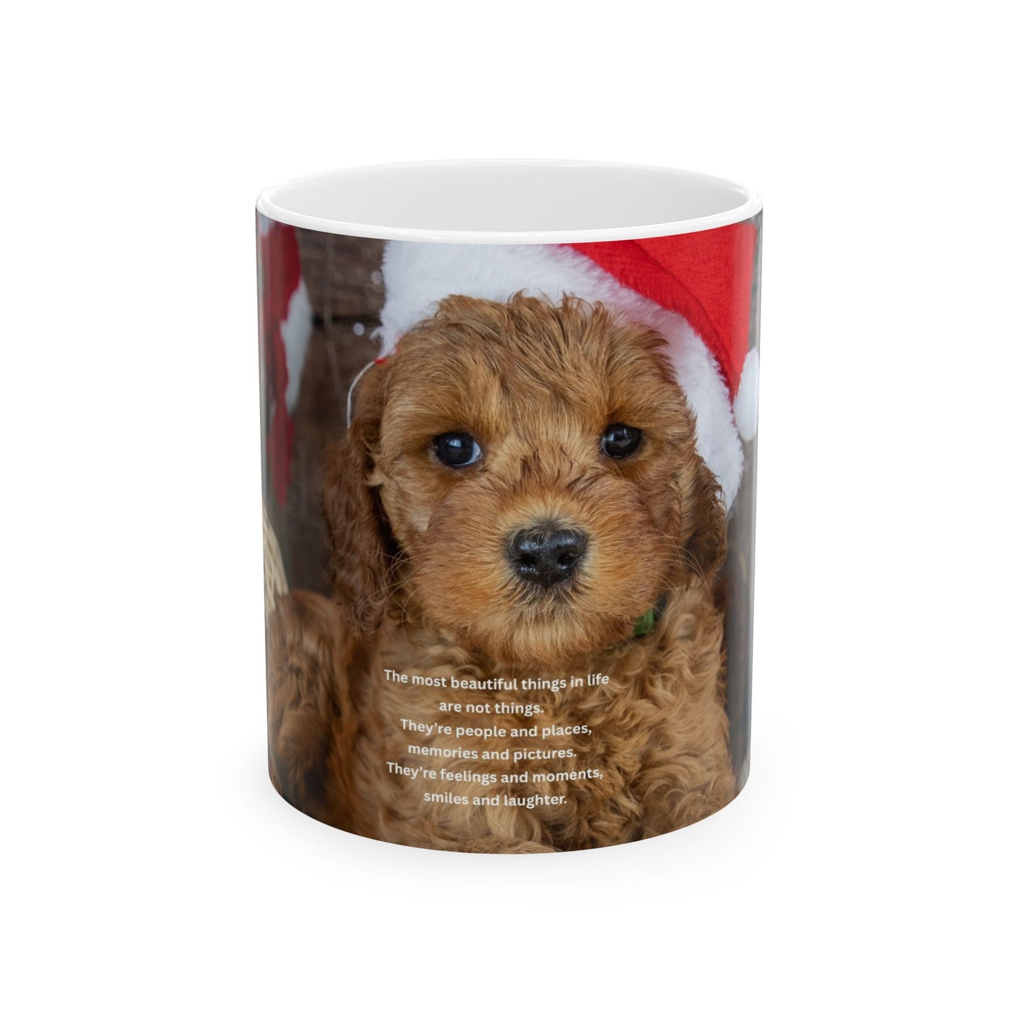 Christmas Puppy Ceramic Mug – Cute Puppy in Santa Hat Holiday Coffee Cup (11oz & 15oz)