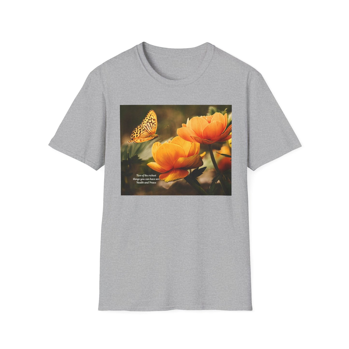 Butterfly & Flower  Softstyle T-Shirt, Nature Tee, Gift for Nature Lovers, Floral Art Shirt, Casual Wear, Summer Top
