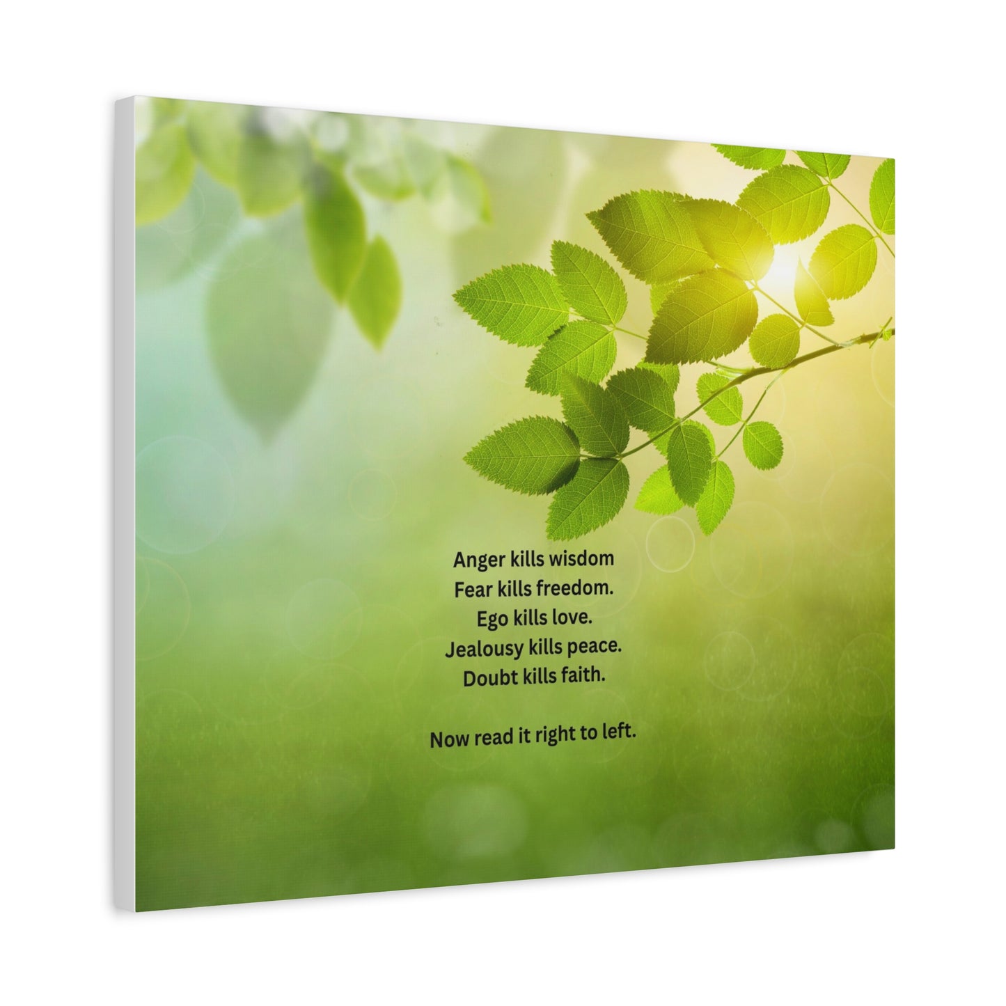 Inspirational Leaf Canvas Wall Art — "Anger kills wisdom... Now read it right to left"