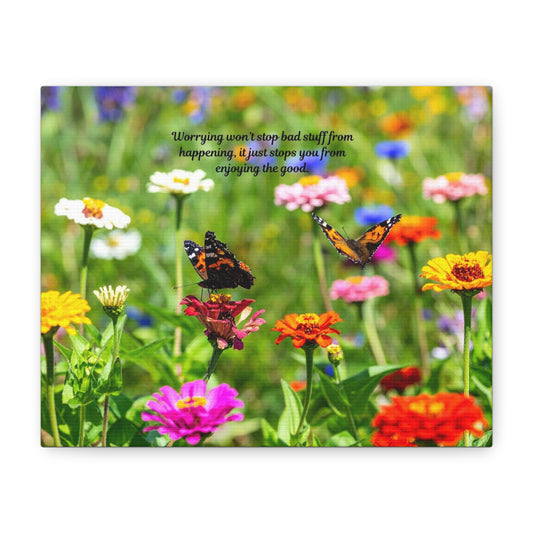 Floral Canvas Wall Art, Inspirational Quote, Butterfly Decor, Home Decoration, Positive Vibes, Nature Artwork, Gift Idea