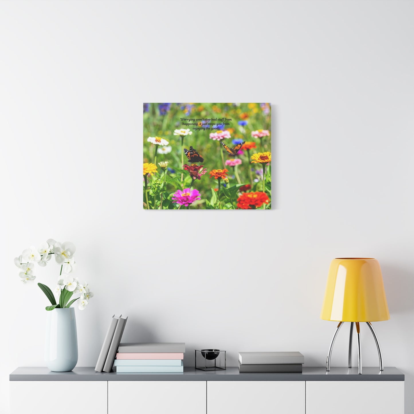 Floral Canvas Wall Art, Inspirational Quote, Butterfly Decor, Home Decoration, Positive Vibes, Nature Artwork, Gift Idea