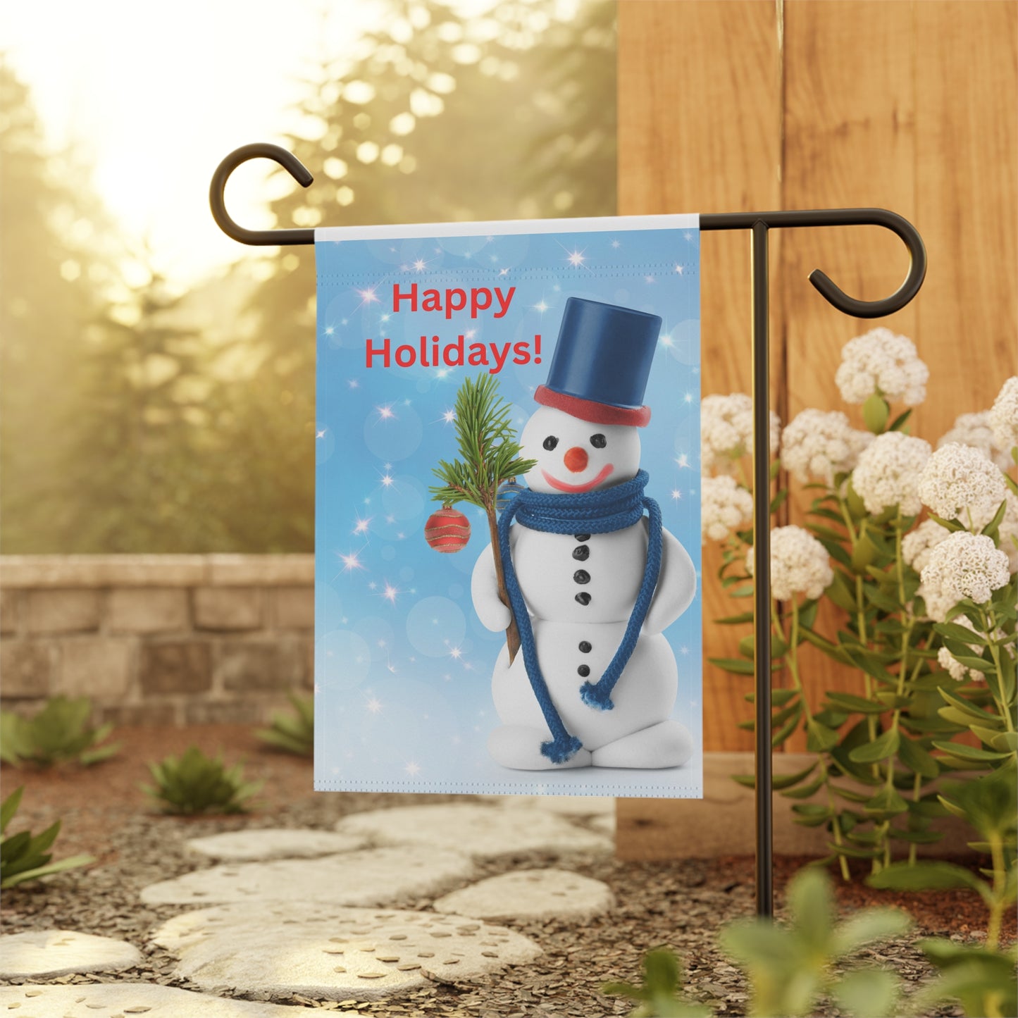 Happy Holidays Snowman Garden Flag - Holiday House Banner