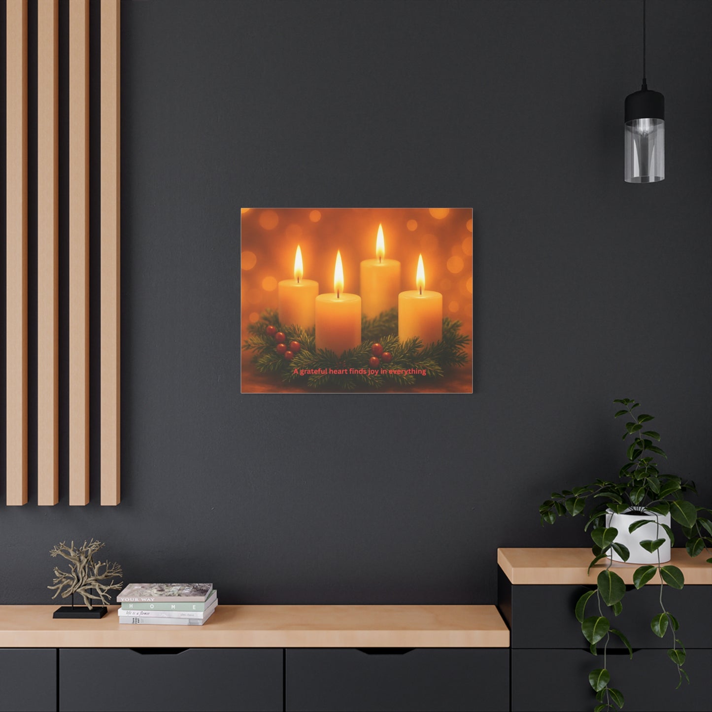Holiday Candle Canvas Print - "A grateful heart finds joy in everything"