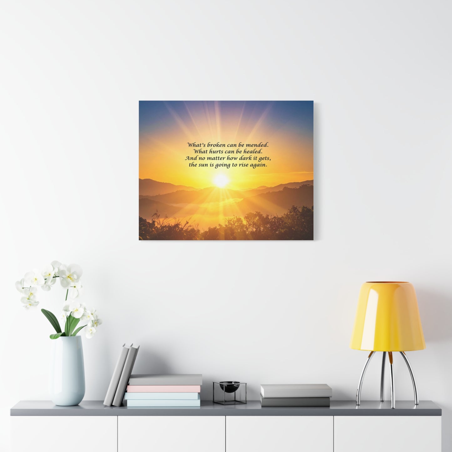 Sunrise Inspirational Canvas - "What's broken can be mended" Wall Art