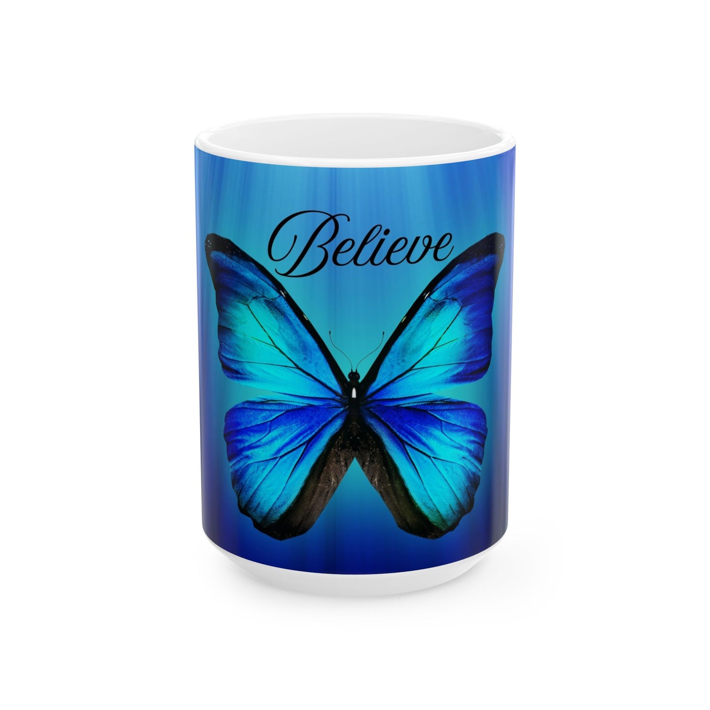 Elegant Butterfly Art Mug - "Believe" Coffee Cup, Inspirational Gift, Butterfly Lover's Mug, Home Decor, Unique Drinkware