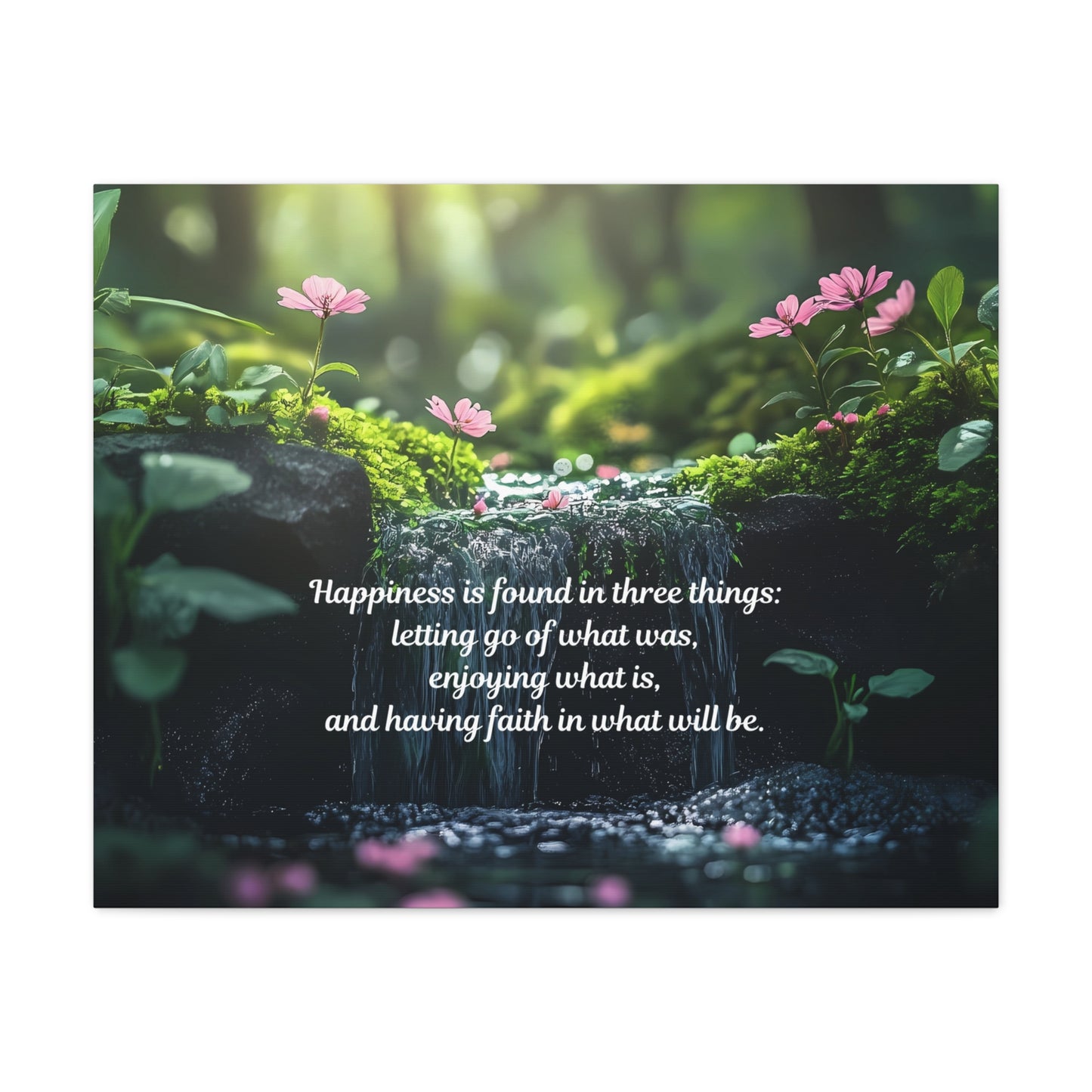 Inspirational Forest Quote Canvas - "Happiness is found in three things" Matte Stretched Wall Art