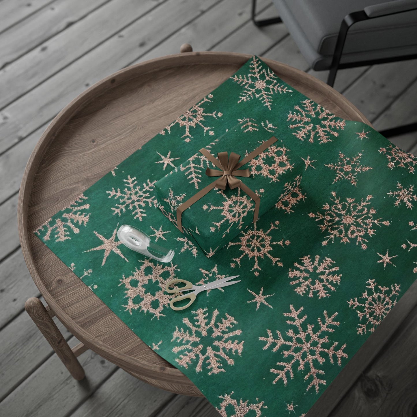 Green Snowflake Wrapping Paper Roll — Festive Holiday Gift Wrap