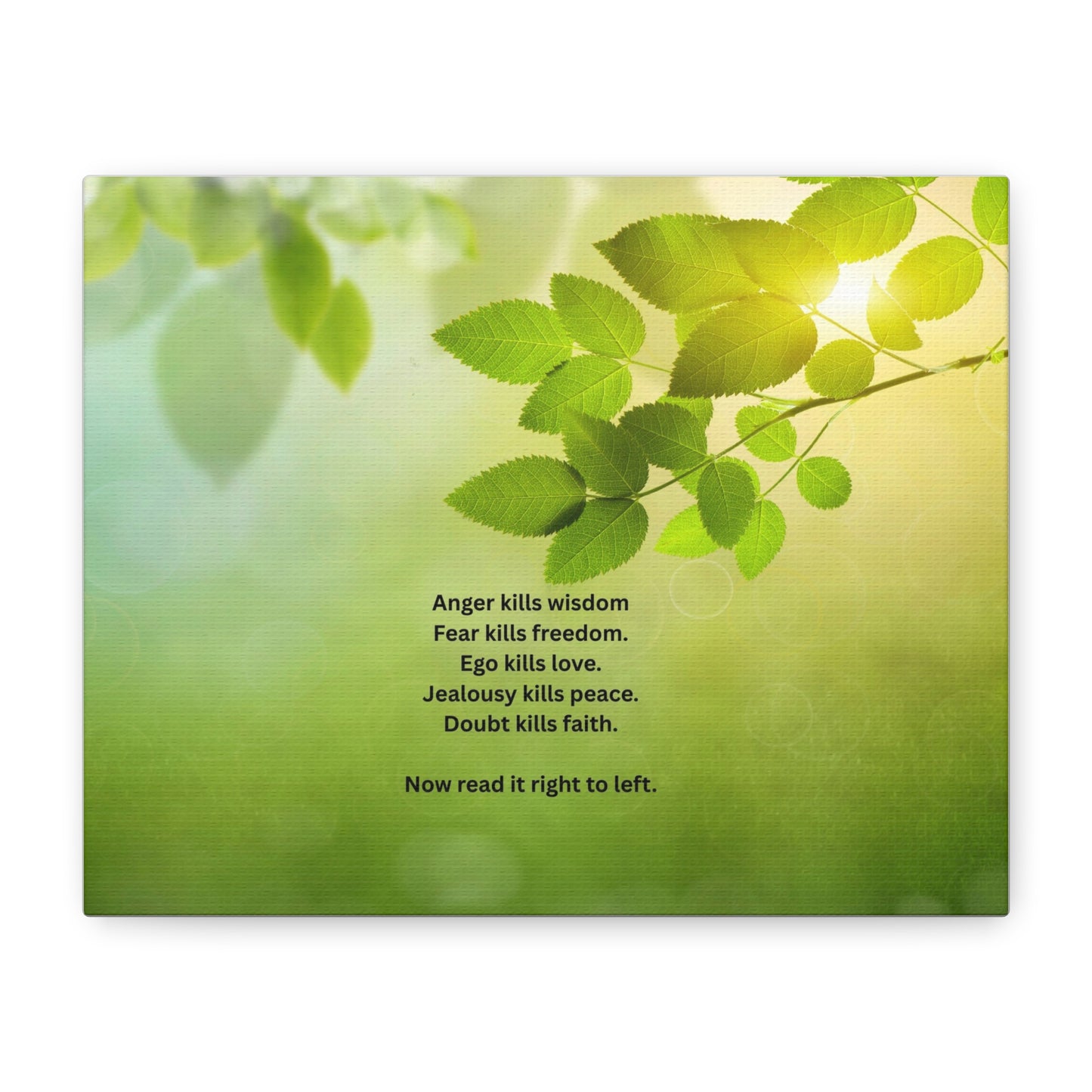 Inspirational Leaf Canvas Wall Art — "Anger kills wisdom... Now read it right to left"