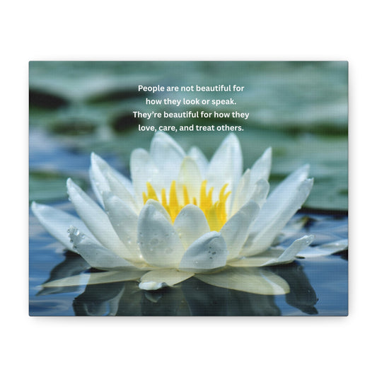 Lotus Wall Canvas – "People are not beautiful for how they look" Inspirational Quote Art