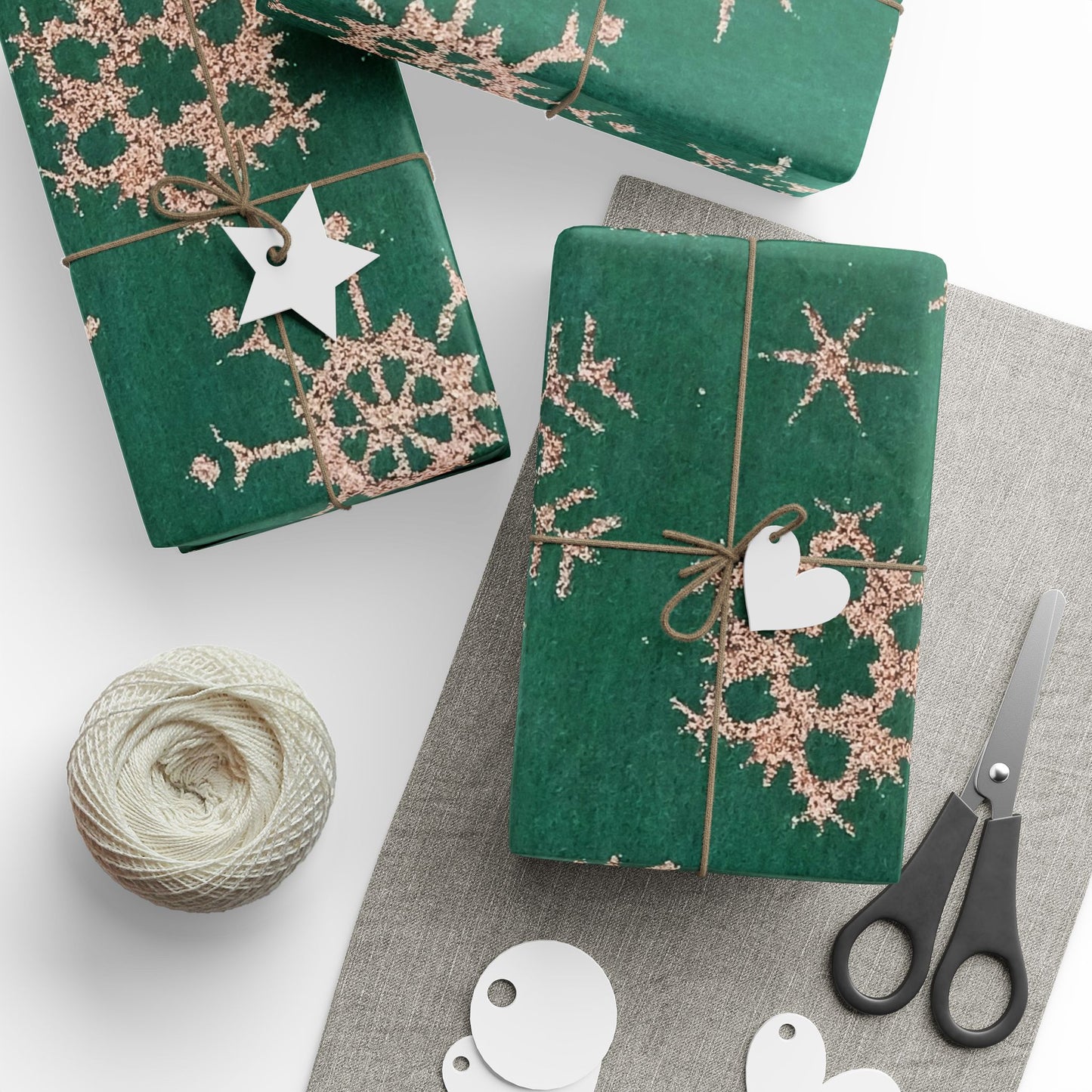 Green Snowflake Wrapping Paper Roll — Festive Holiday Gift Wrap