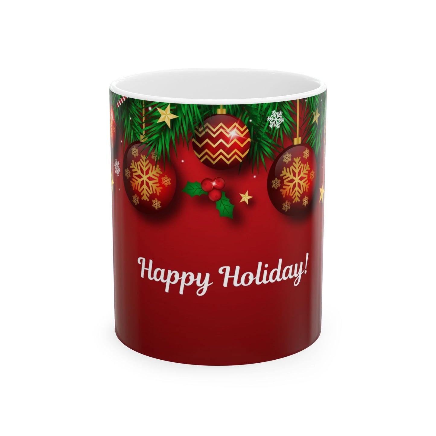 Happy Holiday Ceramic Mug — Festive Christmas Ornaments (11oz & 15oz)