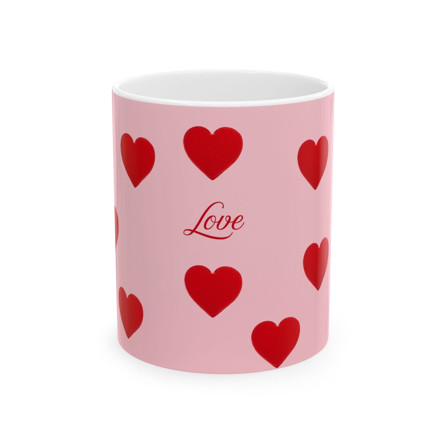 Valentine Love Hearts Ceramic Mug – Pink Red Heart Pattern (11oz & 15oz)