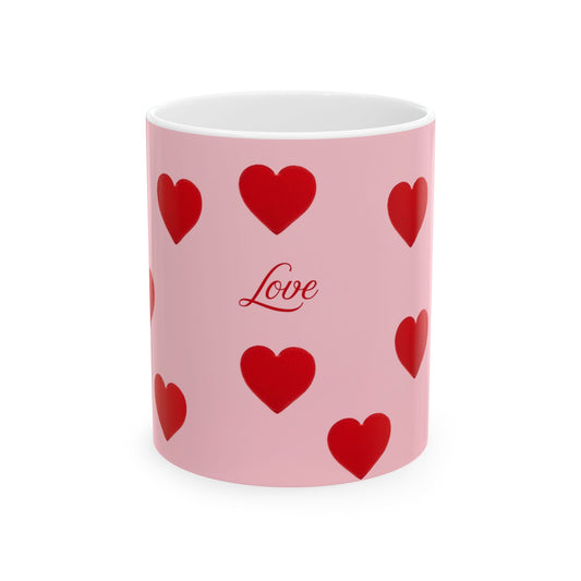 Valentine Love Hearts Ceramic Mug – Pink Red Heart Pattern (11oz & 15oz)