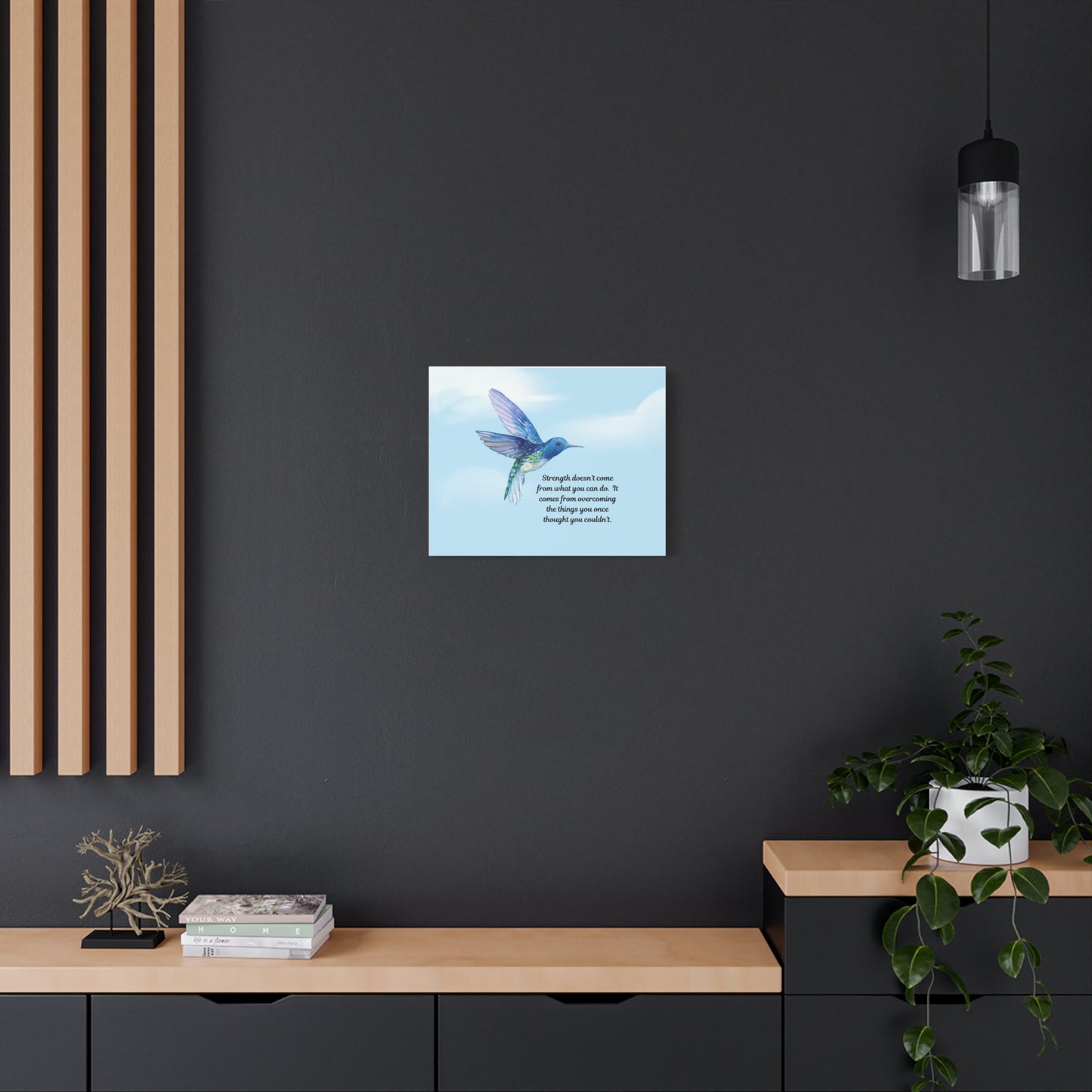 Inspirational Canvas Wall Art, Hummingbird Decor, Motivation Gift, Home Office Decoration, Strength Quote