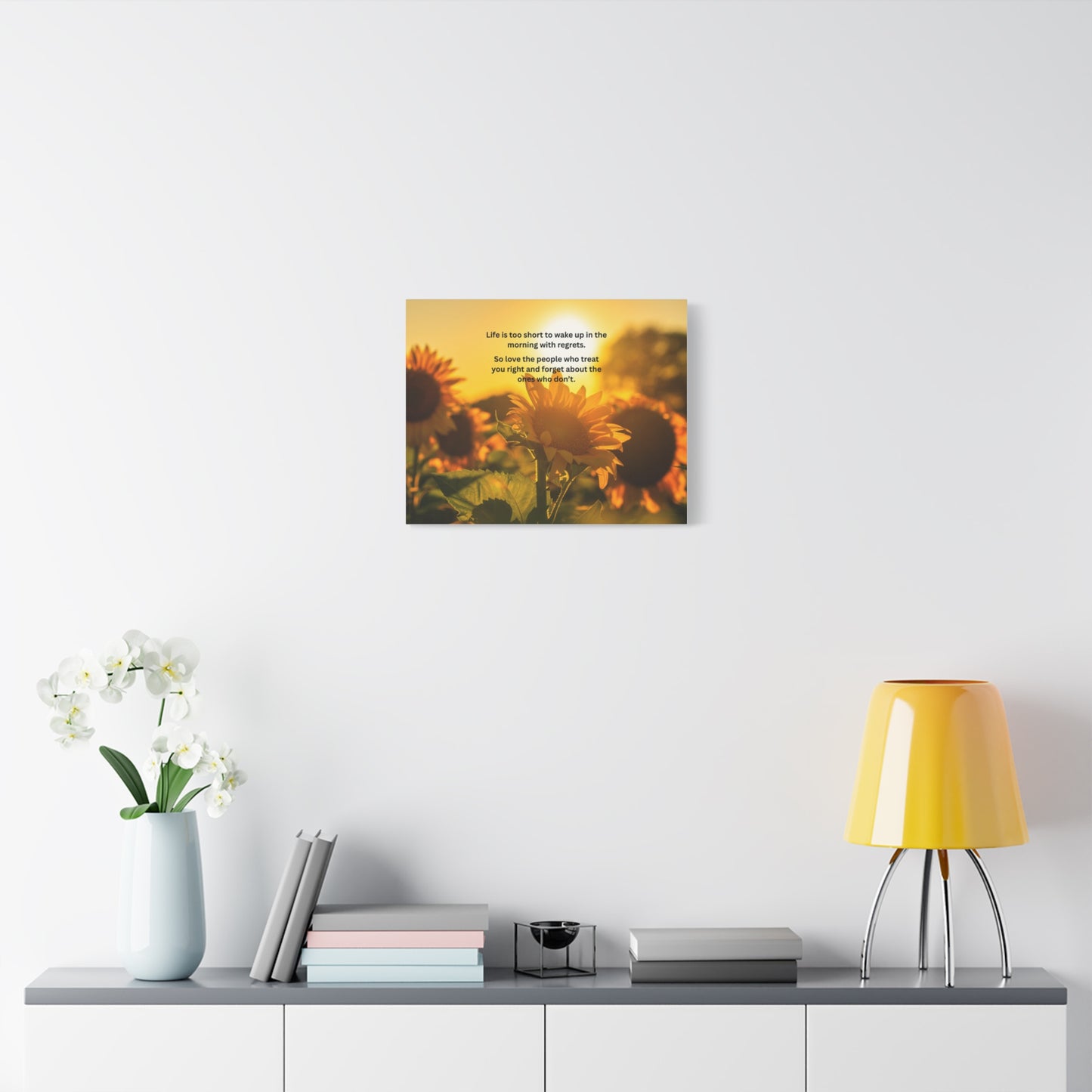 Sunflower Canvas Wall Art — "Life is too short to wake up in the morning with regrets" Inspirational Quote