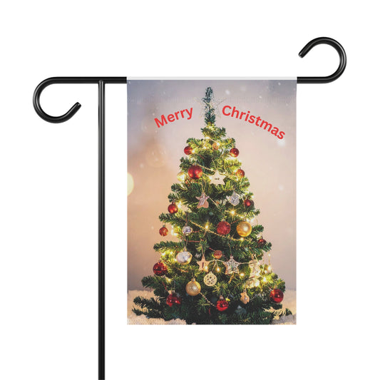 Merry Christmas Garden Flag — Holiday Outdoor Banner with Decorated Christmas Tree