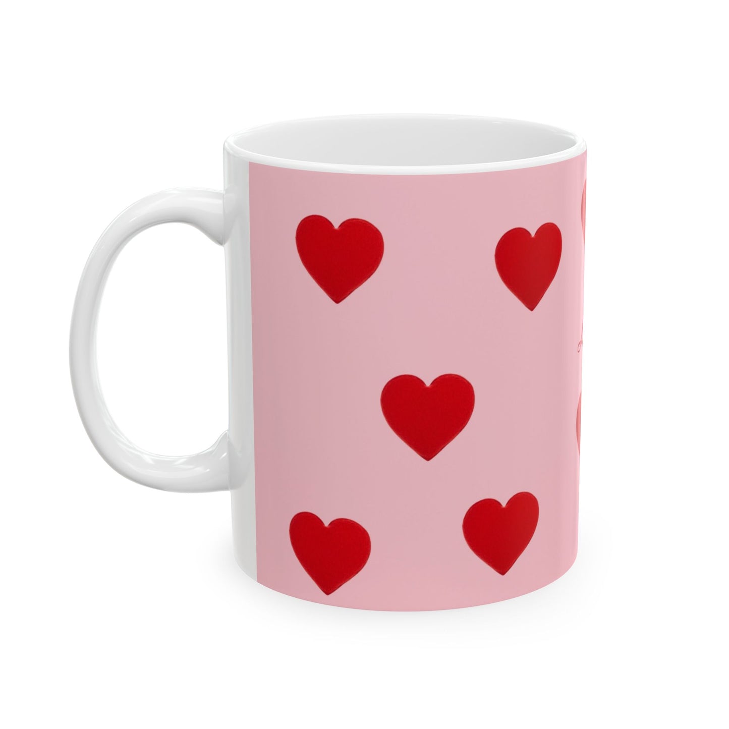 Valentine Love Hearts Ceramic Mug – Pink Red Heart Pattern (11oz & 15oz)