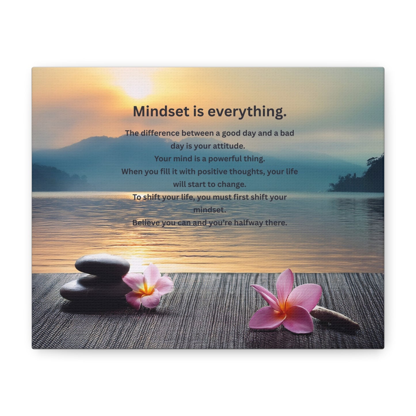 Canvas Wall Art - "Mindset is Everything" Inspirational Zen Sunset Quote