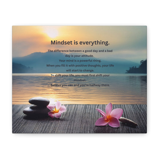 Canvas Wall Art - "Mindset is Everything" Inspirational Zen Sunset Quote