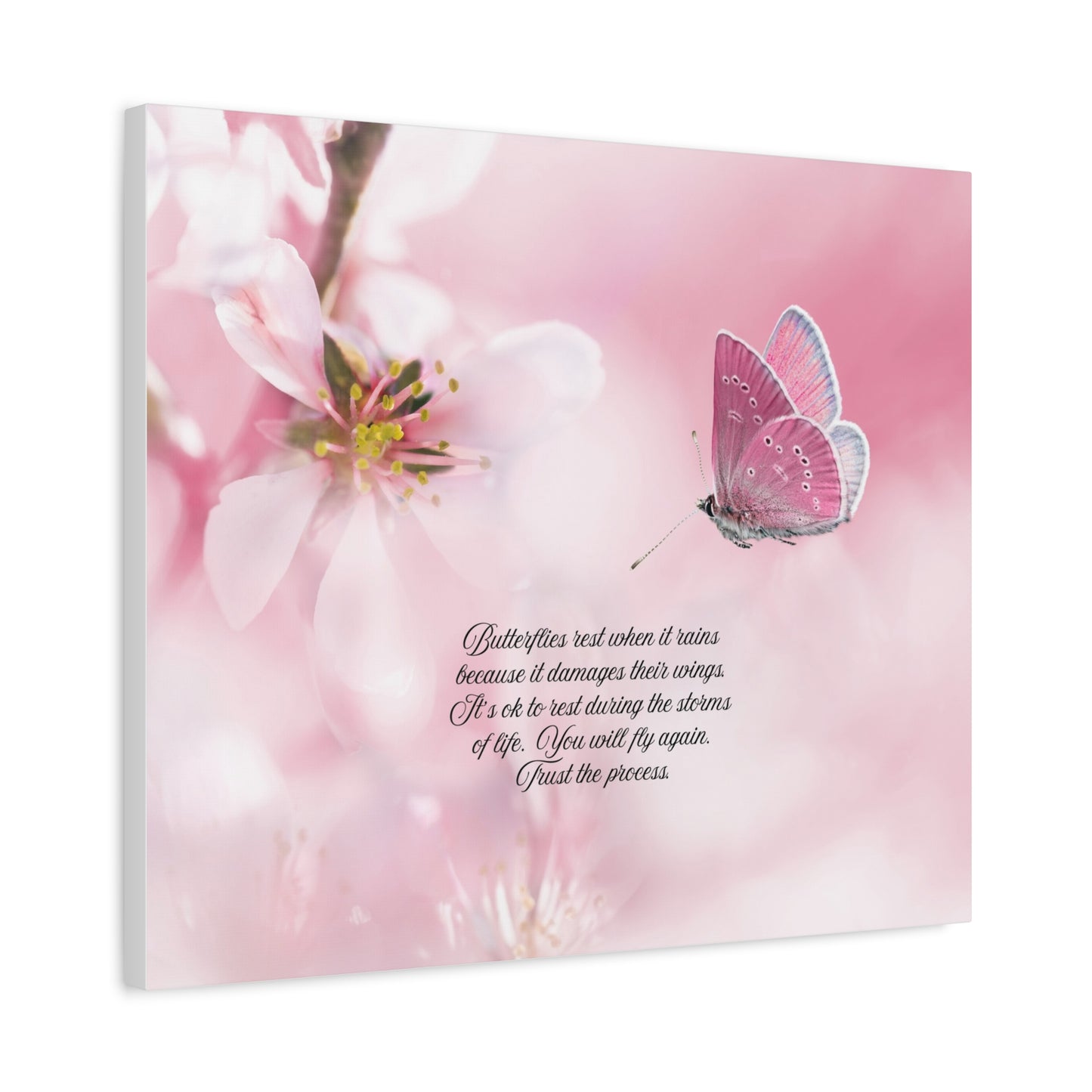 Pink Butterfly Canvas Wall Art, Inspiring Home Decor, Floral Artwork, Gift for Nature Lovers, Spring Decor