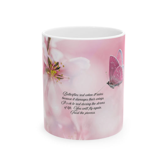 Delicate Blossom Ceramic Mug | Inspirational Gift, Butterfly Decor, Coffee Mug, Tea Mug, Spring Gift