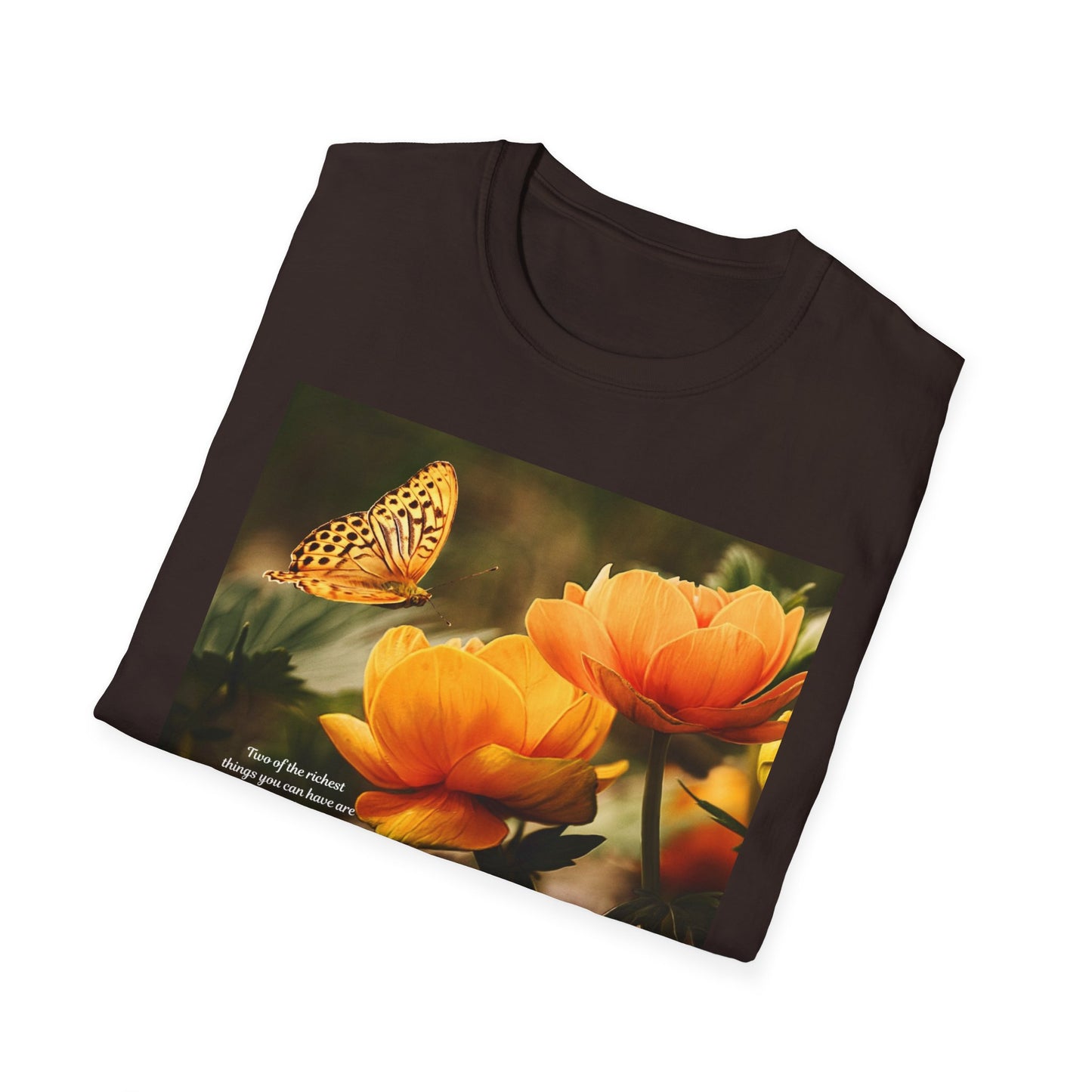Butterfly & Flower  Softstyle T-Shirt, Nature Tee, Gift for Nature Lovers, Floral Art Shirt, Casual Wear, Summer Top