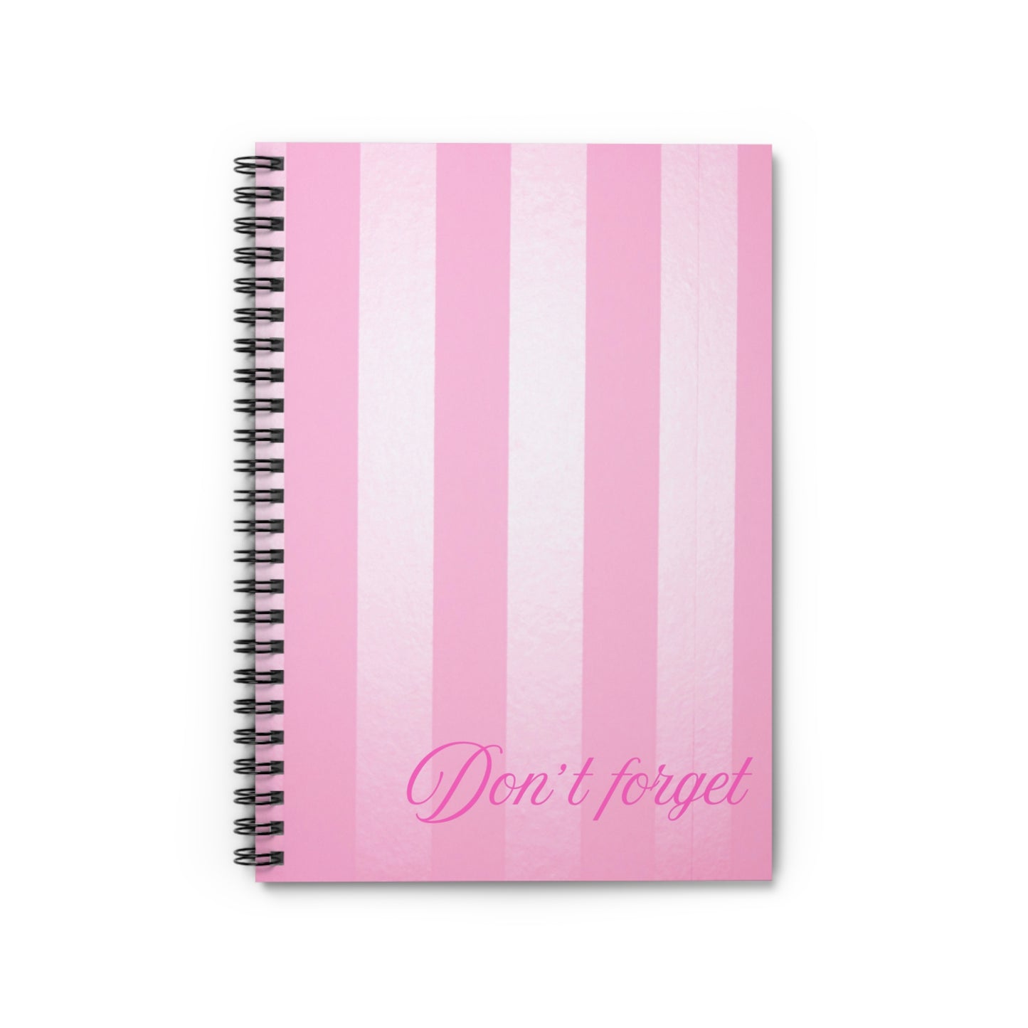 Pink Striped "Don't Forget" Spiral Notebook — Ruled Lined Journal for Notes & To-Dos