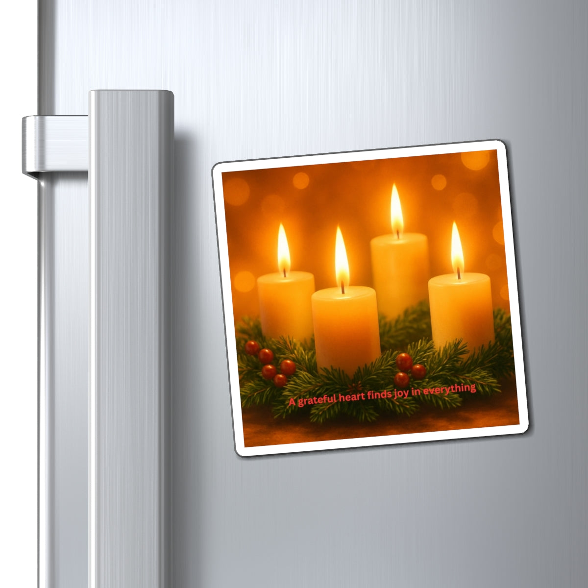 Candlelight Gratitude Magnet — 'A grateful heart finds joy in everything' Holiday Fridge Magnet
