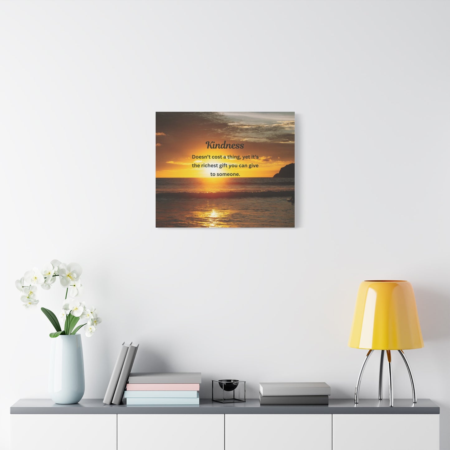Kindness Quote Sunset Canvas Wall Art — Inspirational Matte Stretched Canvas