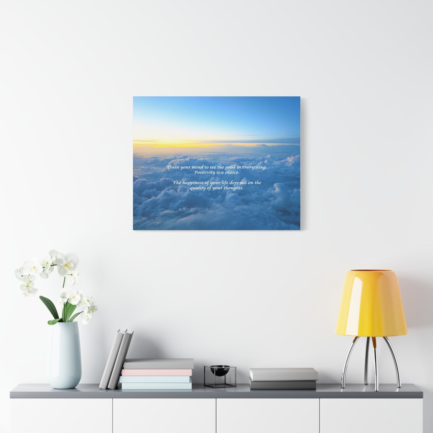 Inspirational Cloudscape Canvas Print — "Train your mind to see the good" Wall Art