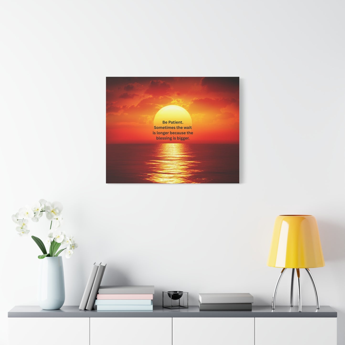 Sunset Canvas Wall Art — "Be Patient. Sometimes the wait is longer because the blessing is bigger."