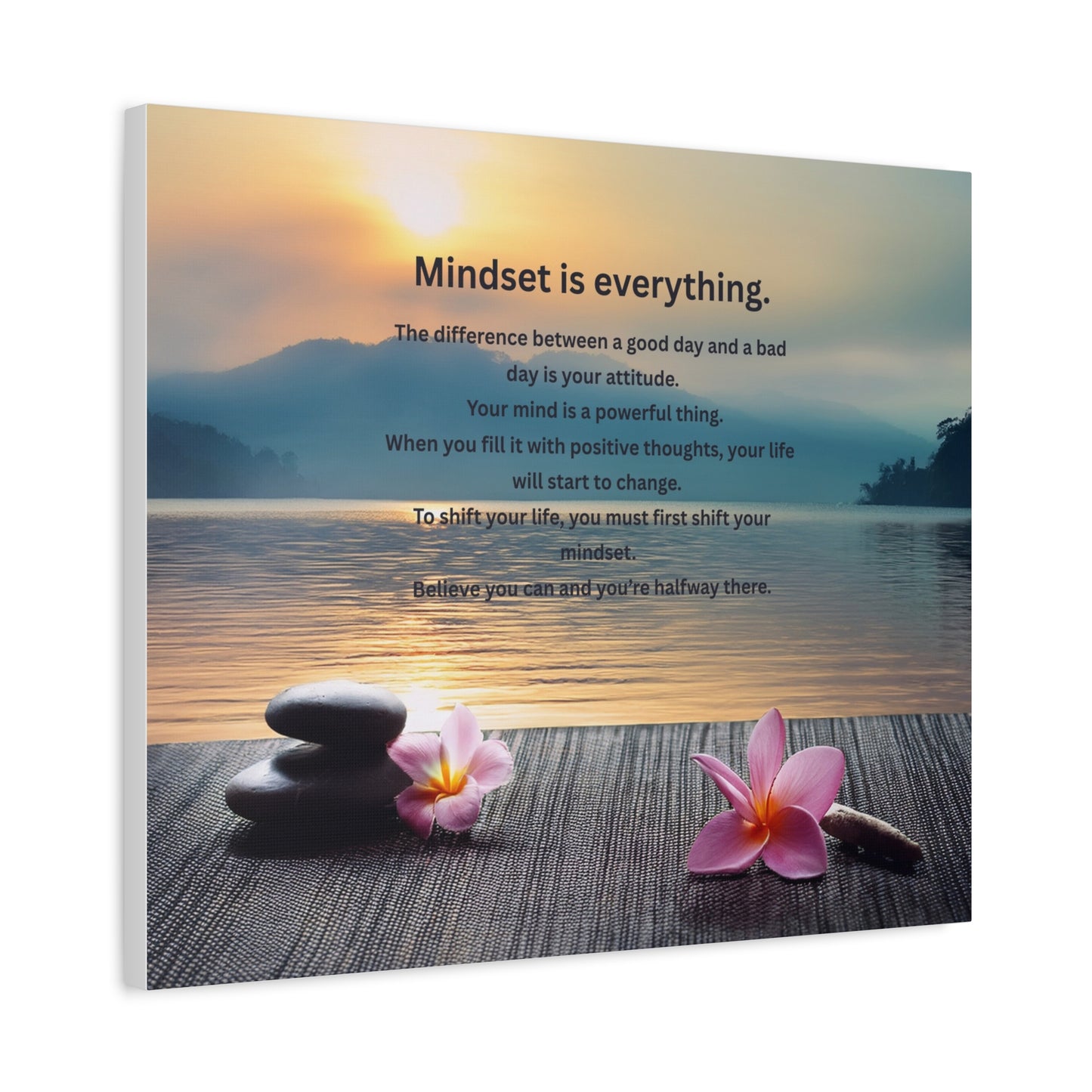 Canvas Wall Art - "Mindset is Everything" Inspirational Zen Sunset Quote