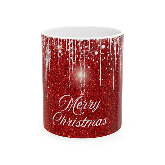 Sparkling Christmas Mug, Holiday Gift, Festive Coffee Cup, Merry Christmas, Glitter Red Coffee Mug, Seasonal Decor, 11oz 15oz