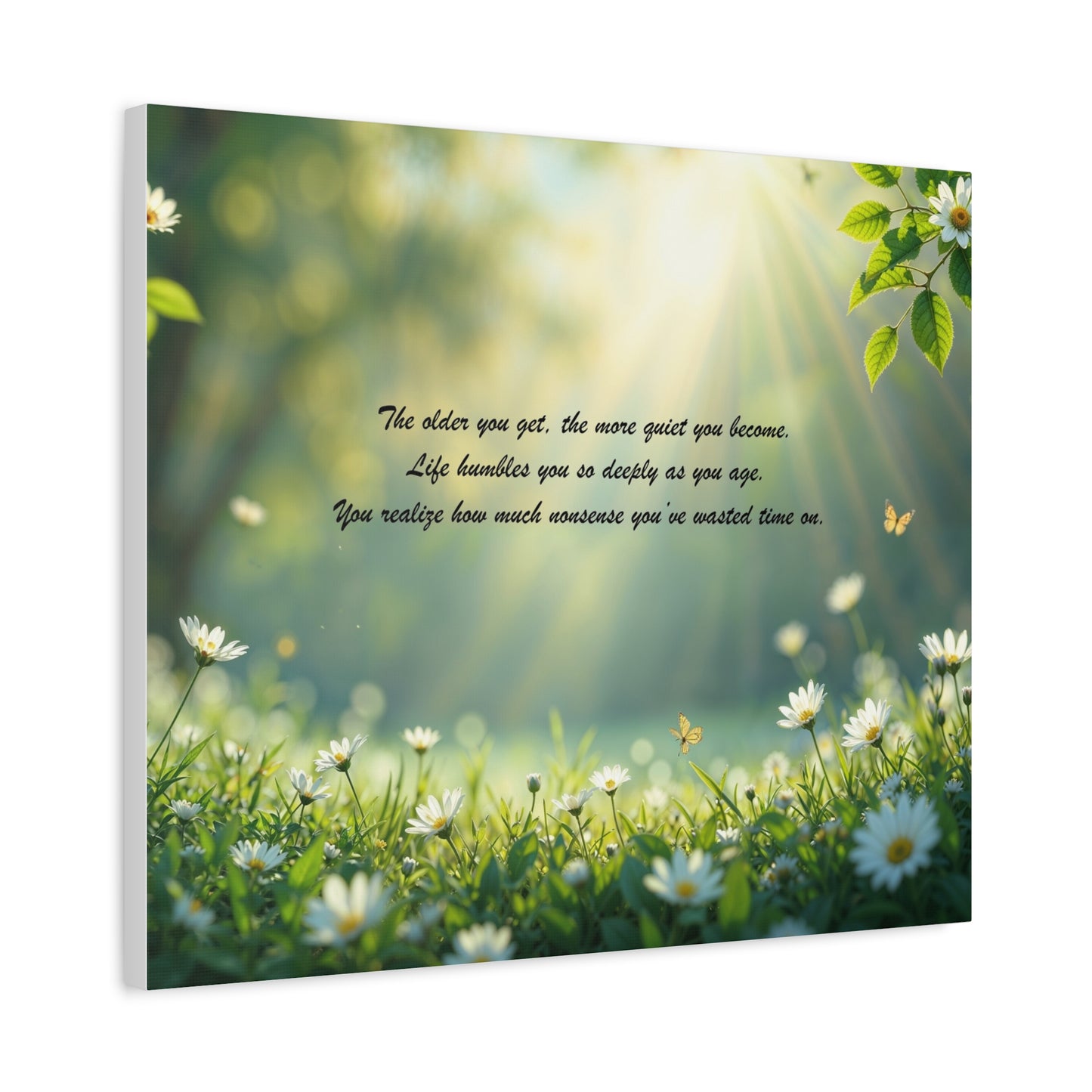 Sunlit Daisy Meadow Canvas Print – Inspirational Quote Wall Art