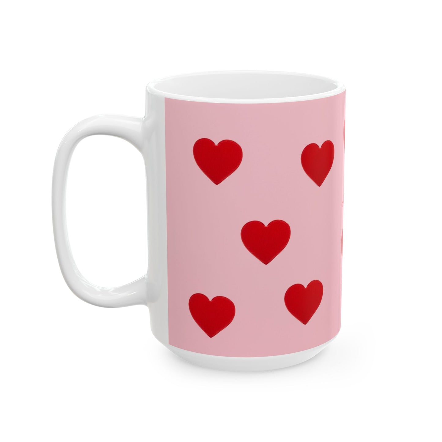 Valentine Love Hearts Ceramic Mug – Pink Red Heart Pattern (11oz & 15oz)