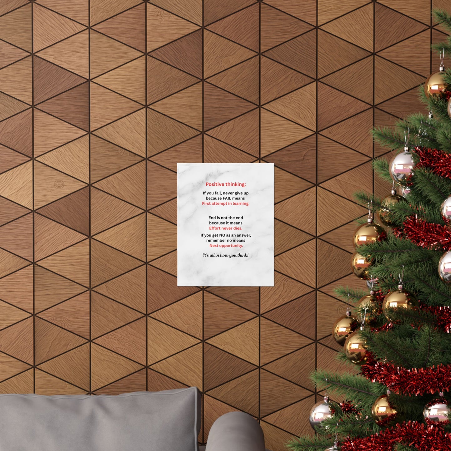 Motivational Poster — "Positive Thinking" Marble Wall Art