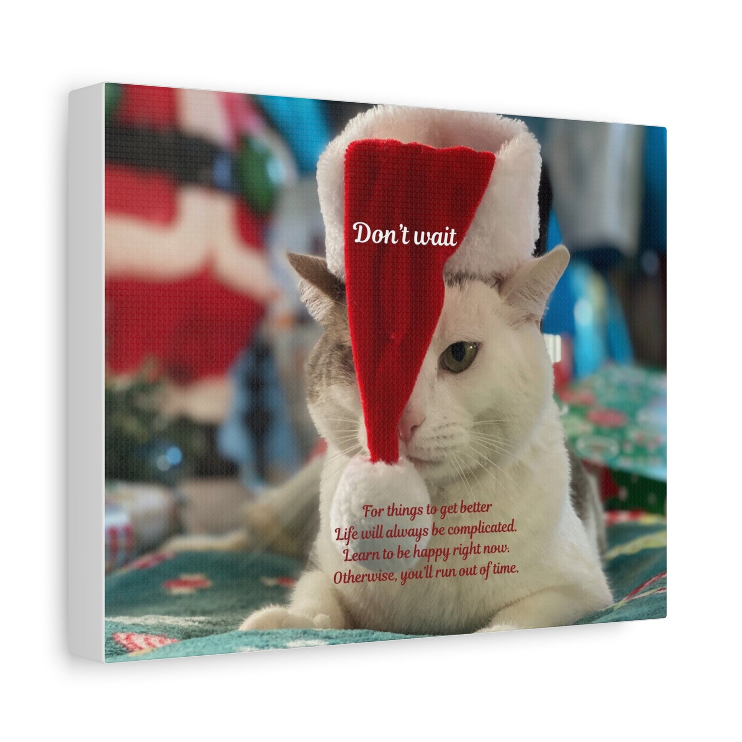 Cat Christmas Canvas - "Don't Wait" Inspirational Holiday Wall Art