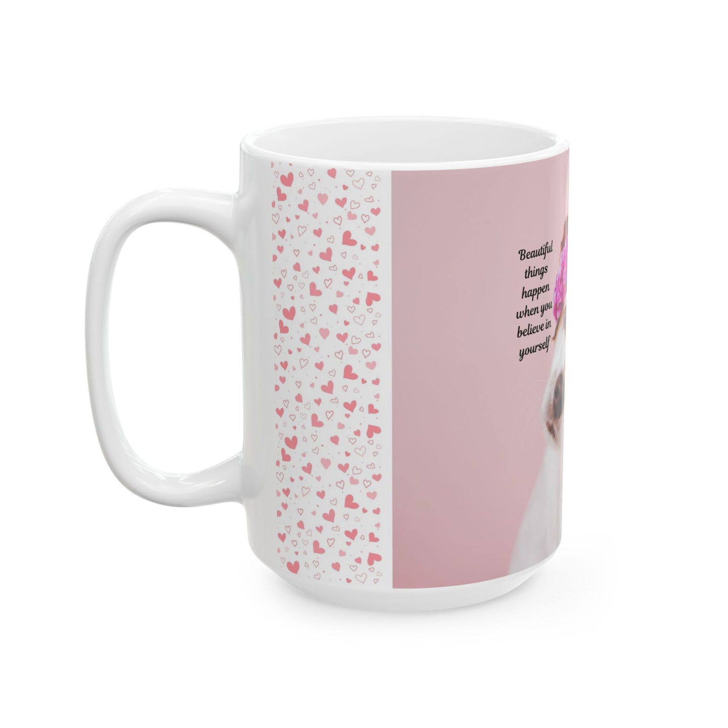 Cute Dog Floral Ceramic Mug - Inspiring Quote for Dog Lovers, Coffee Lovers Gift, Heart Pattern Mug, Pet Owner Gift, Inspirational Drinkware