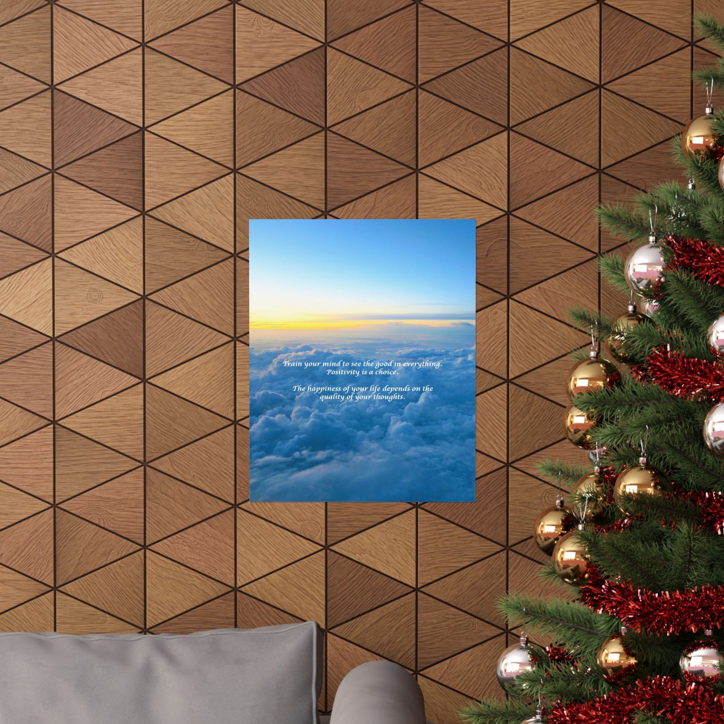 Inspirational Cloud Sunrise Poster — "Train Your Mind" Matte Vertical Wall Art