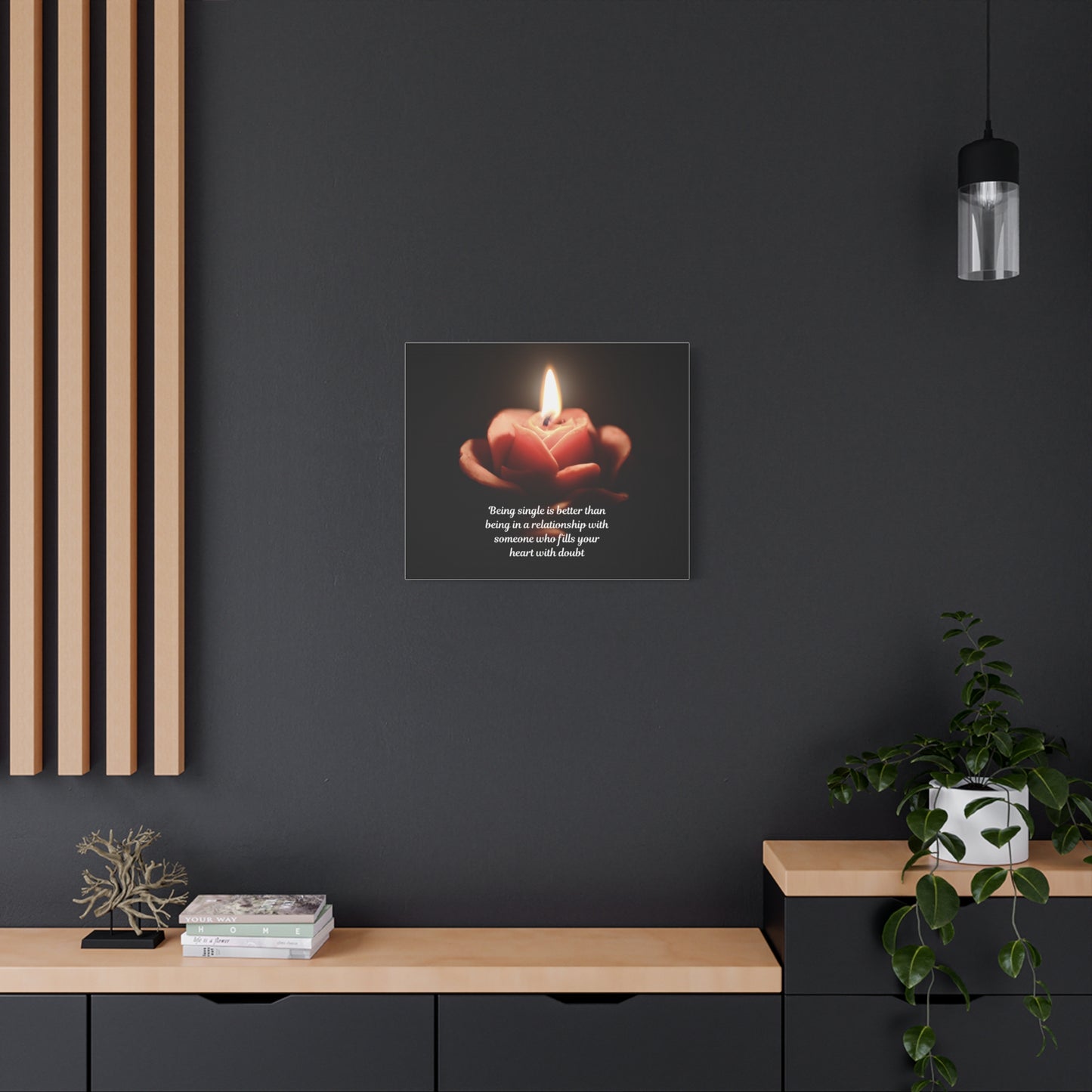 Canvas Wall Art — Rose Candle with Quote: "Being single is better..." Inspirational Home Decor