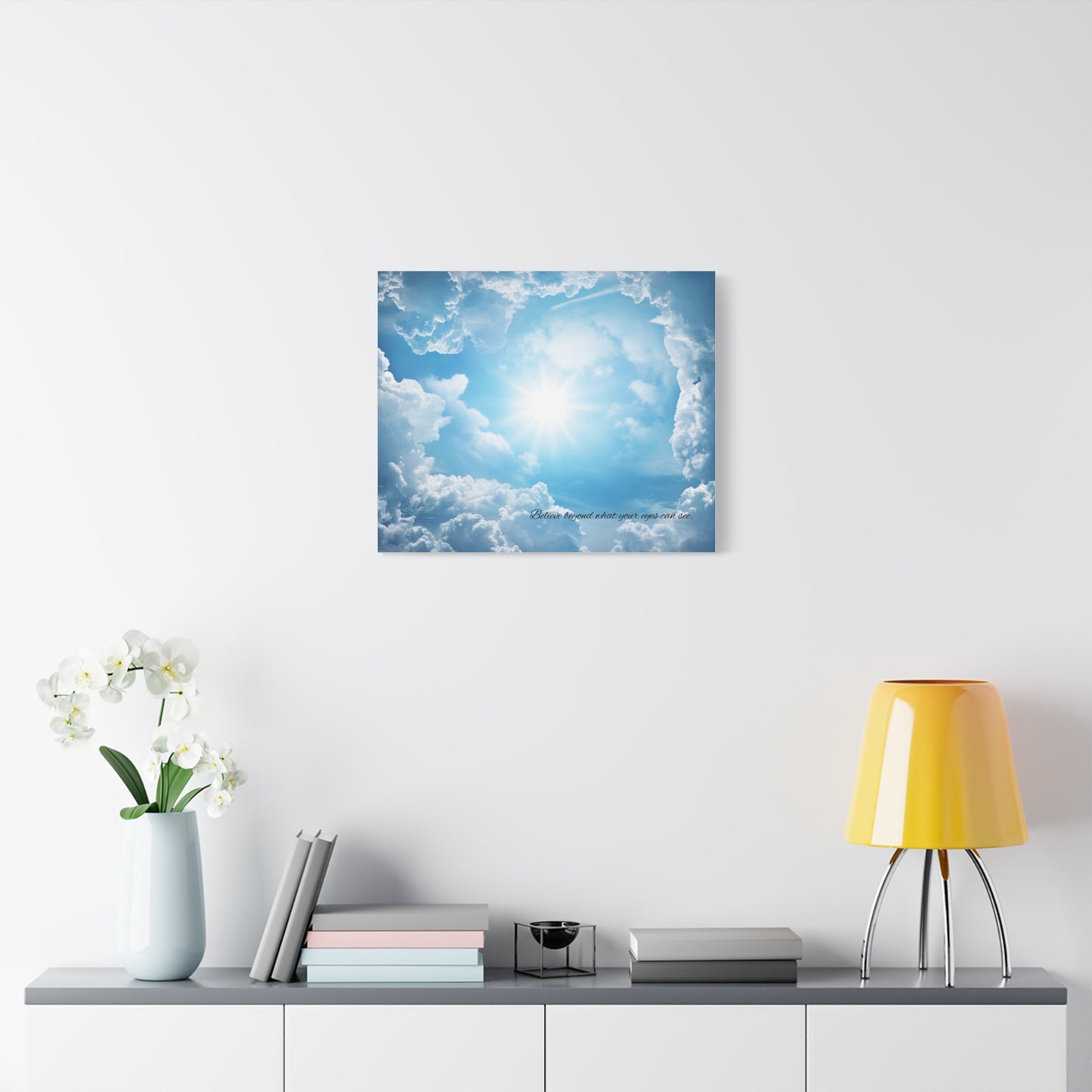 Inspirational Canvas Wall Art, Hopeful Sky Decor, Uplifting Home Decoration, Belief Quote Artwork, Bright Blue Clouds