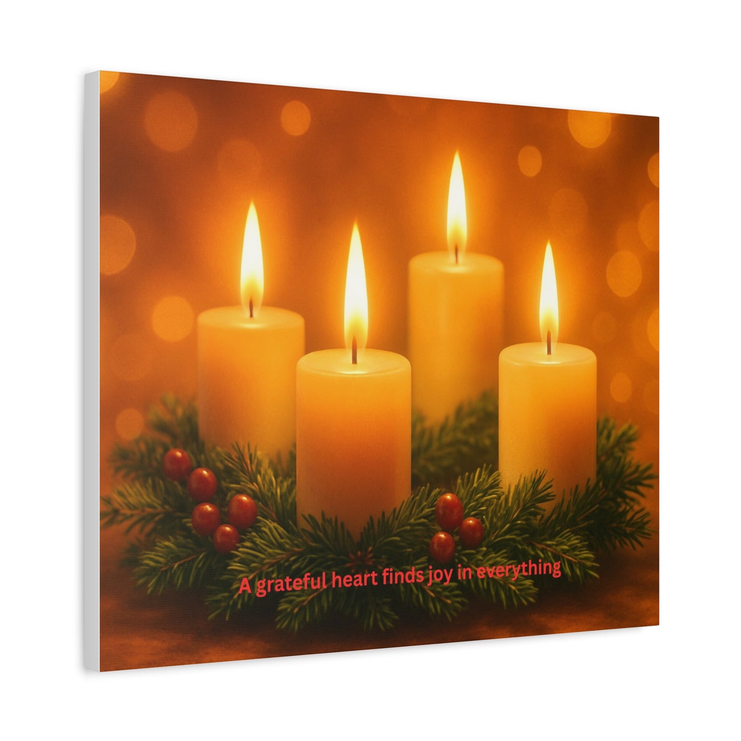 Holiday Candle Canvas Print - "A grateful heart finds joy in everything"