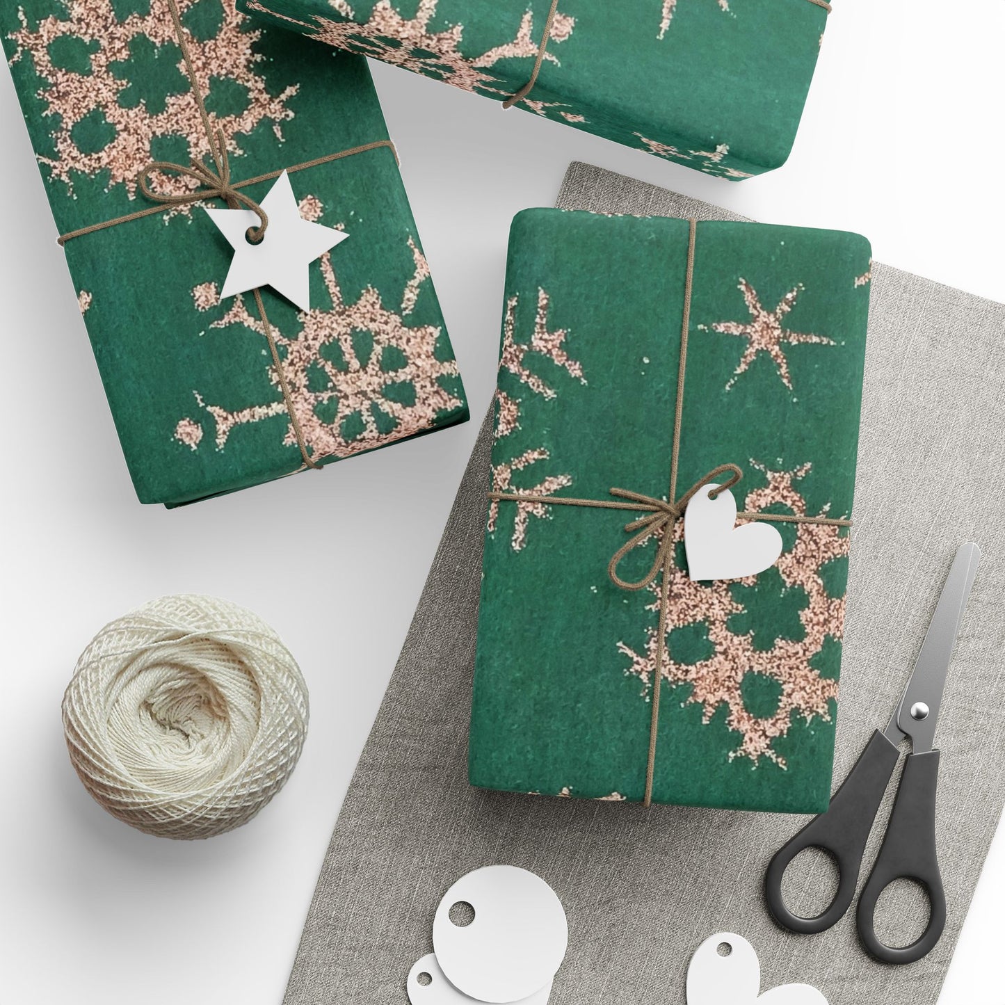 Green Snowflake Wrapping Paper Roll — Festive Holiday Gift Wrap